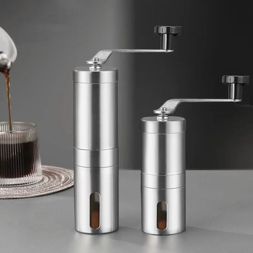 Burr Hand Grinder - ステンレス製家庭用ポータブル手動コーヒーグラインダー、セラミック刃付きハンドコーヒーミル、調整可能な設定、ポータブルハンドクランクツール