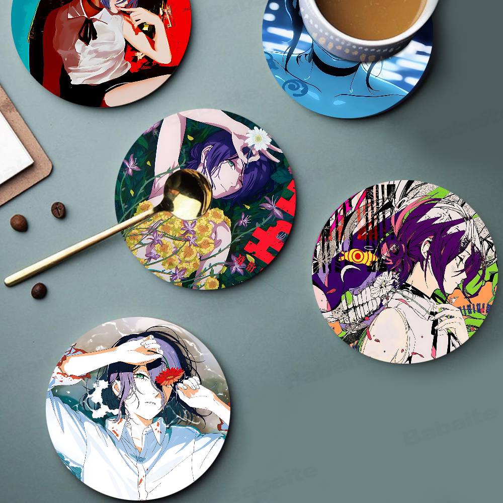 Coffee Tea And Sugar Set - チェンソーマン ザ・ムービー レゼ編 木製コースターセット - 耐熱性、紅茶・コーヒー用、ホームカフェ装飾、ホリデーギフト