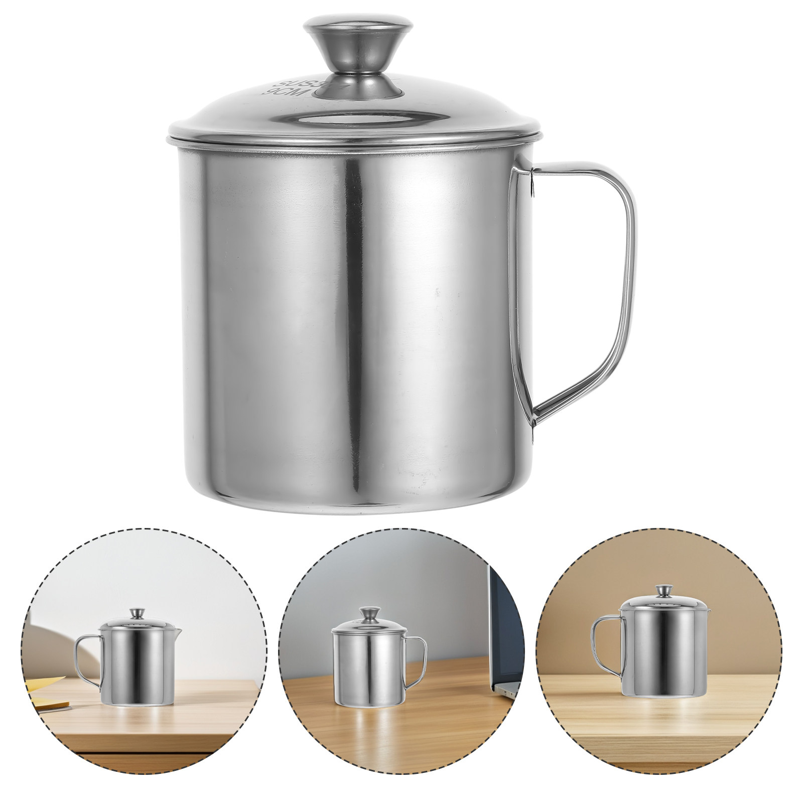 Coffee Tea & Jane - 蓋付きのステンレス製カップ。繰り返し使用可能。コーヒー、お茶、キャンプなど、様々な用途に。二重構造で保温性に優れ、持ち手付き。