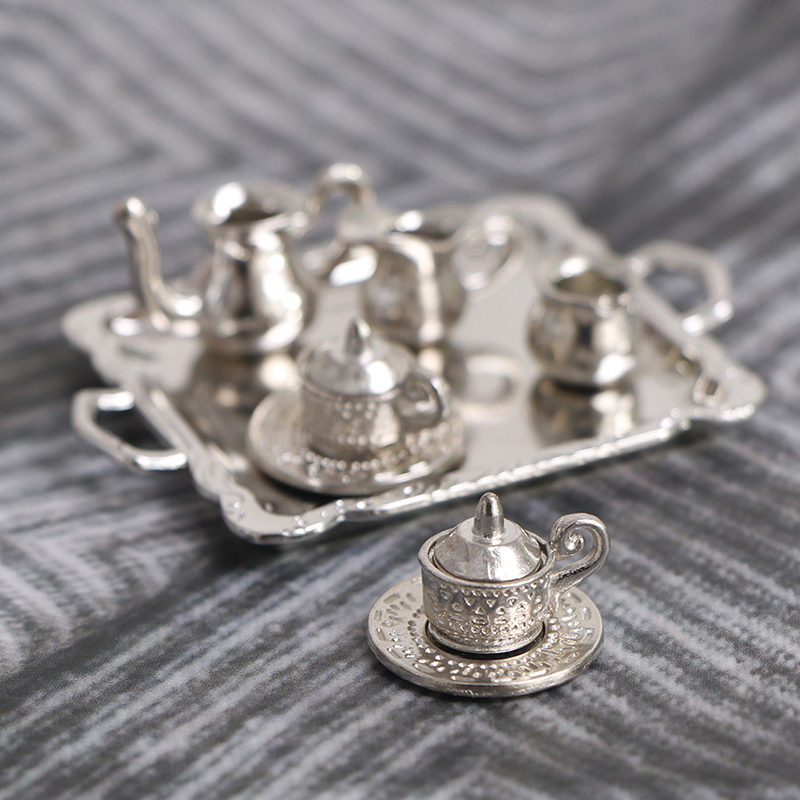 ミニチュアシルバーメタルティー & コーヒートレイ,キッチン - Coffee Tea And Sugar Set のレビューと価格