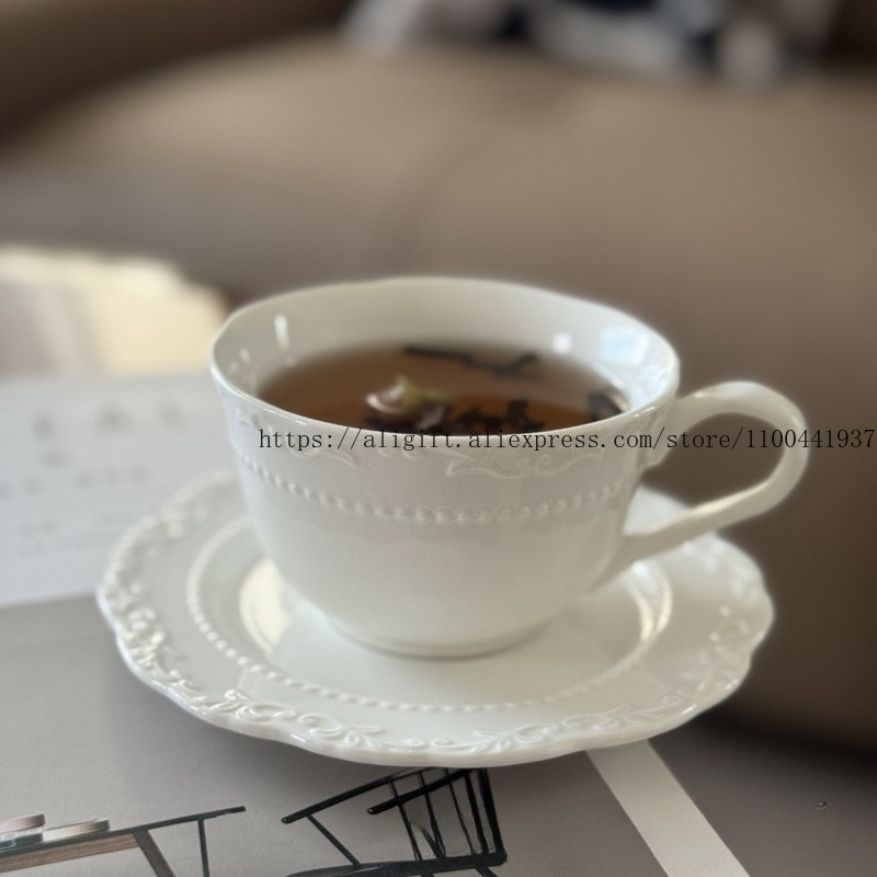 フレンチライト高級エンボス花柄コーヒーカップとプレートセット - Xbloom Coffee Tea のレビューと価格