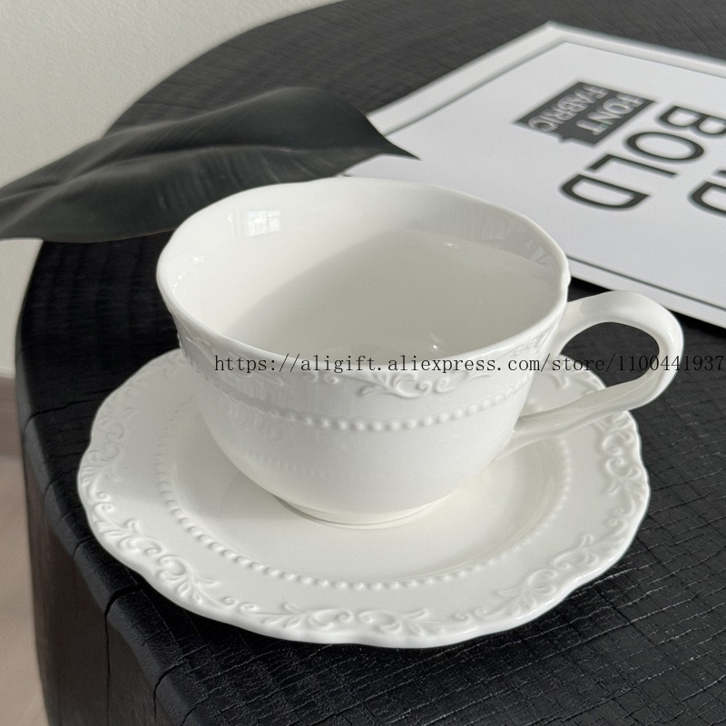 フレンチライト高級エンボス花柄コーヒーカップとプレートセット - Xbloom Coffee Tea のレビューと価格
